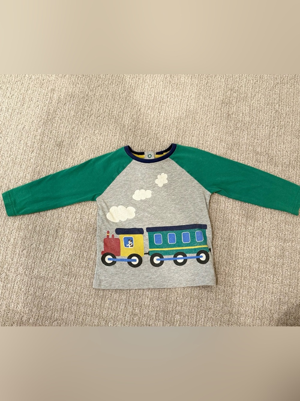 Baby Boden Boys’ Long Sleeve Green And Grey T-Shirt With Trains 18-24M